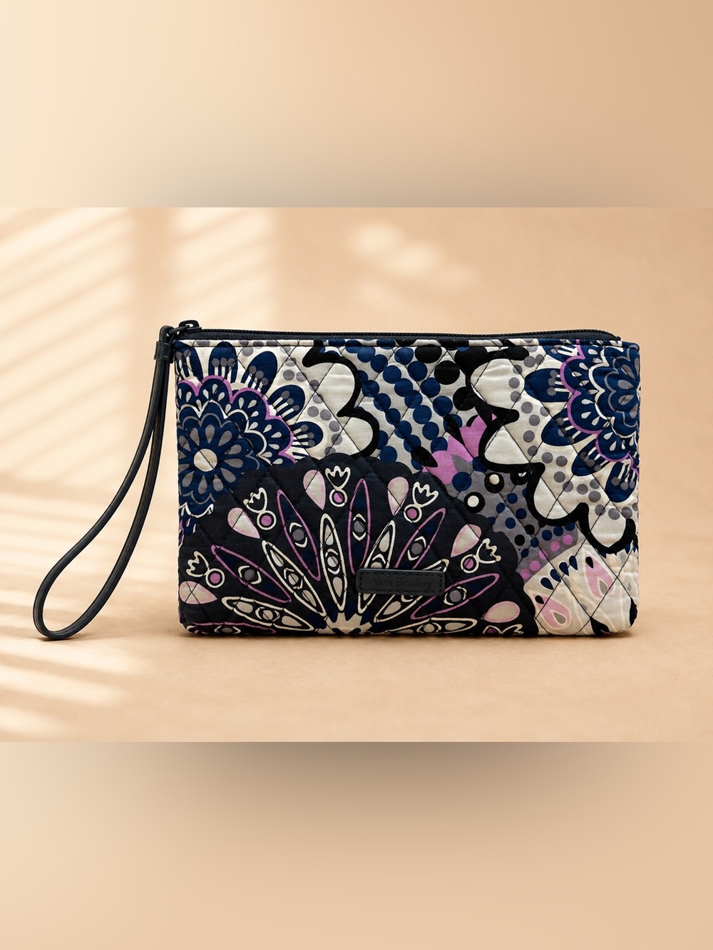 Vera Bradley Navy, Pink & White Quilted Floral Cosmetic Pouch